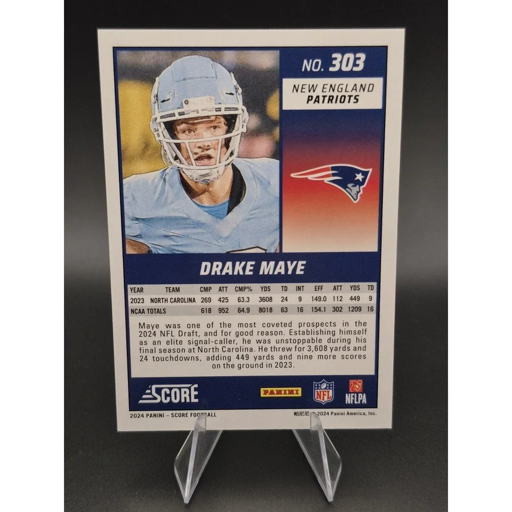 2024 Panini Score Drake Maye #303 Rookie Blue Stars /399 SP New England Patriots